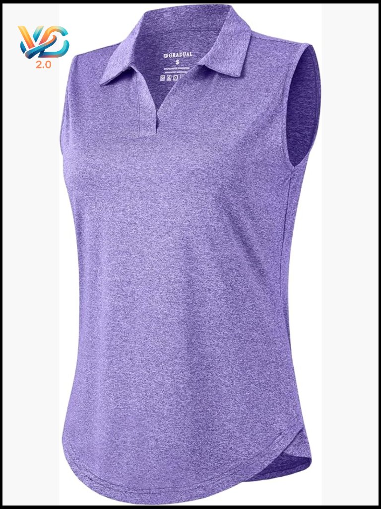 Sleeveless Collared V-Neck Polo Tank Top Cooling Upf 50+ Quick Dry Lightweight